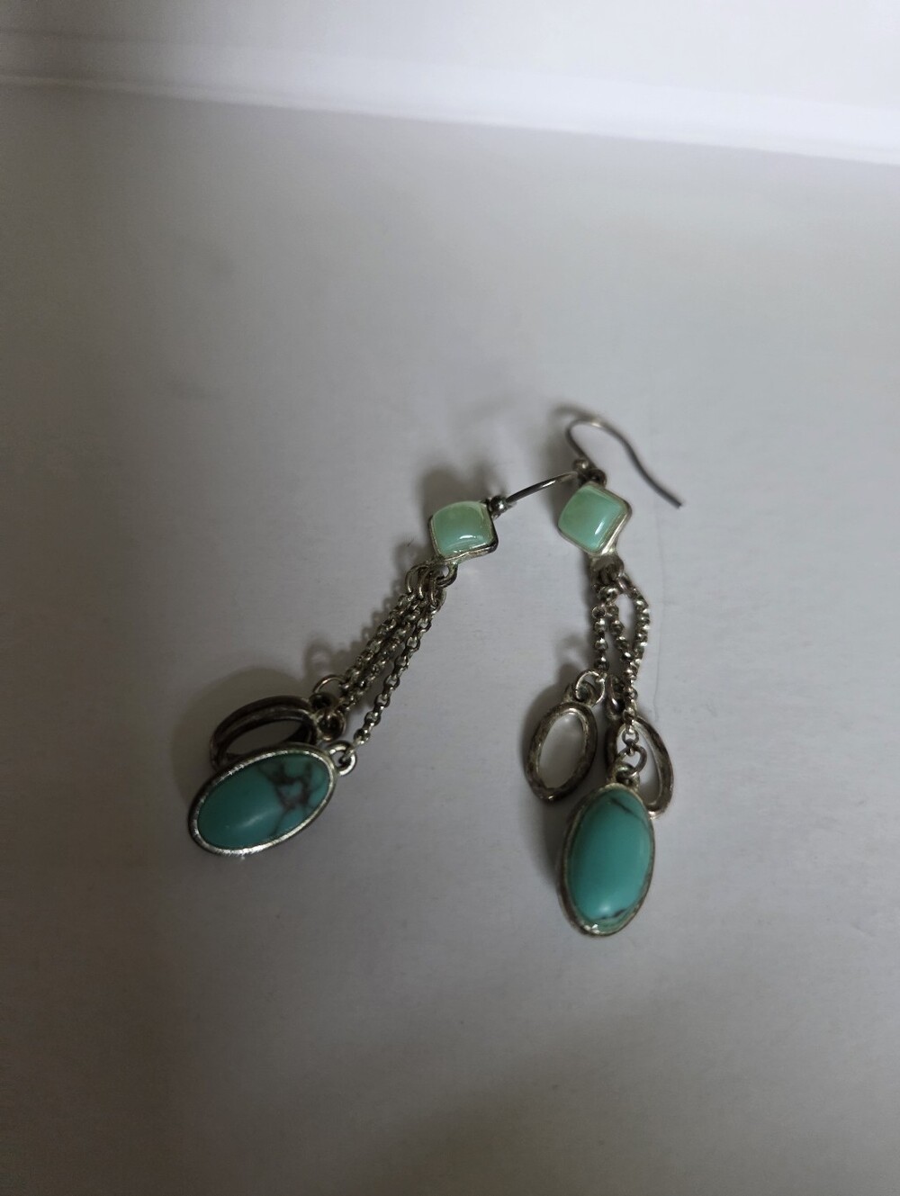 Monet Vintage Silver-Tone Turquoise Drop Earrings - Blue Green Dangle
